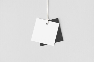 White and black square clothing tag, gift tag mockup.
