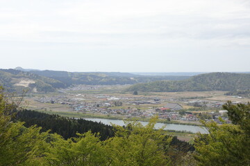 能代市二ツ井町を望む