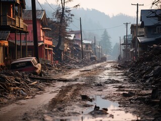 Fototapeta premium climate disaster,disaster after flood in country city