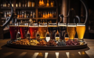 Fototapeta na wymiar glass with beers in row