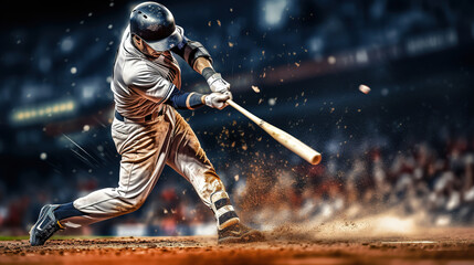 Baseball player in action on the stadium. Sport and competition concept.