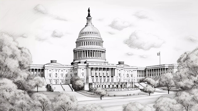 Drawing of Washington with landmark and popular for tourist attractions