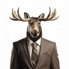 Front view of an moose animal in a suit.