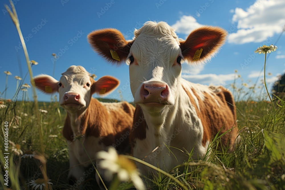 Wall mural cows and calves  in a meadow