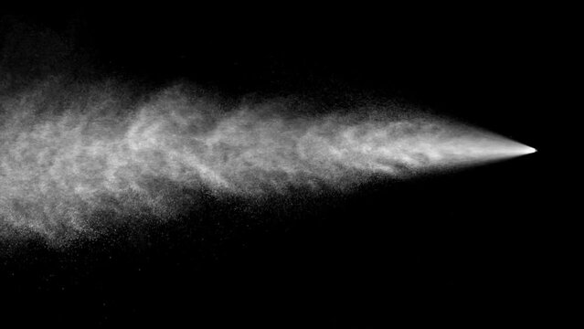 VFX plate, spray blast on black background, fountain of vaporized foam particles. stabilized locked shot, alpha channel of spray included, UHD 4K 60fps