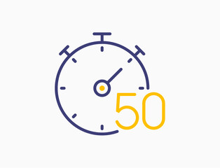 Timer 50 minutes line icon clock. Countdown stopwatch vector digital sport time. Chronometer 50 seconds timer.