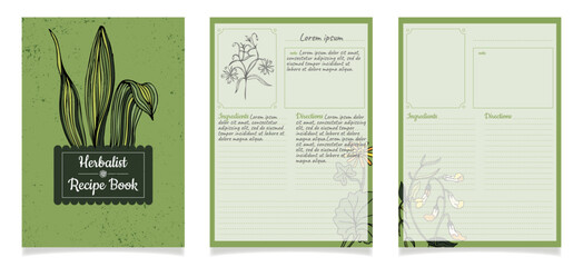 set of recipe book pages, a template for notes on the preparation of herbal tinctures, ointments, etc.