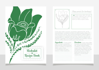 set of recipe book pages, a template for notes on the preparation of herbal tinctures, ointments, etc.