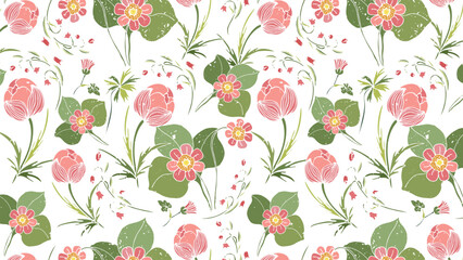 Seamless pattern with hand-drawn wildflowers