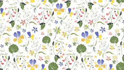 Seamless pattern with hand-drawn wildflowers