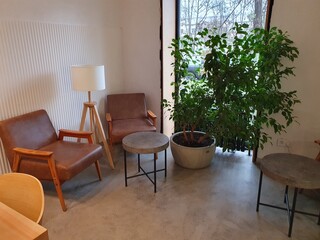 Interior modern chairs wood table in front of the window.