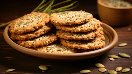 Fototapeta na wymiar Whole grain biscuits with seeds. Cookies with seeds.