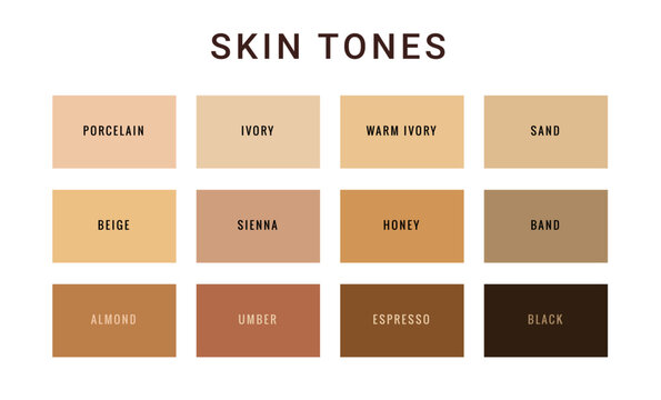 Skin tone color scale chart. Brown palette vector human skin infographic banner icon