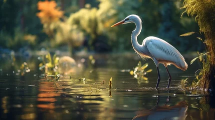 Foto op Plexiglas Elegant Egret Standing by the Pond © Pure Imagination