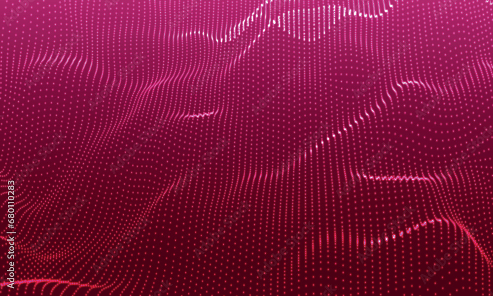Poster wave of particles. futuristic dots pattern on dark background. big data digital code. technology or 