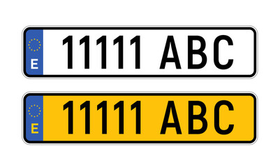 Spain car license plate isolated country drive symbol. Transportation Spain European vehicle number.