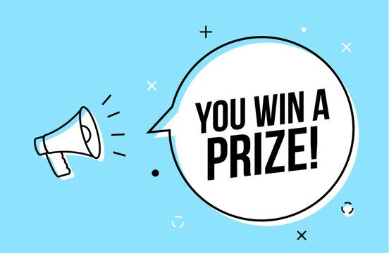Winner prize megaphone advertising creative badge. Giveaway money ticket lottery win contest prize illustration.