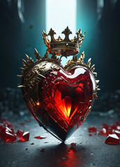 Creativity crystal heart with golden crown happy Valentine's day wallpaper