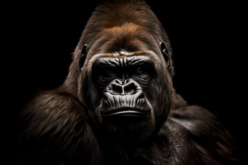 AI generated illustration of a portrait of a gorilla on a dark background