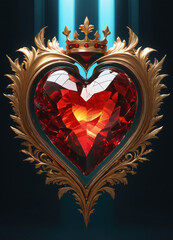 Creativity crystal heart with golden crown happy Valentine's day wallpaper