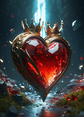 Creativity crystal heart with golden crown happy Valentine's day wallpaper