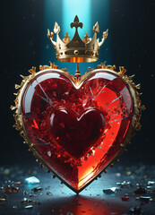 Creativity crystal heart with golden crown happy Valentine's day wallpaper