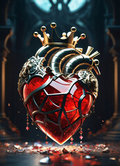 Creativity crystal heart with golden crown happy Valentine's day wallpaper