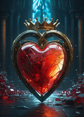 Creativity crystal heart with golden crown happy Valentine's day wallpaper