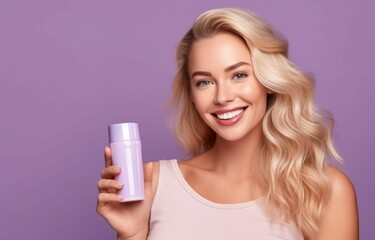  Radiant Moment of Skincare Joy: The Enchanting Image of a Caucasian Girl with a Smiling Face, Holding a Tube of Cream, Celebrating Beauty, Self-Care, and the Pleasures of a Healthy Skincare Routine 