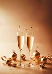 happy new year, two glasses of champagne and bottle, generative AI