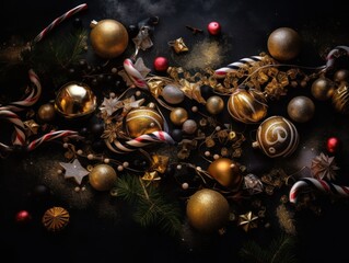 Naklejka premium New Year background with Christmas decorations Top view