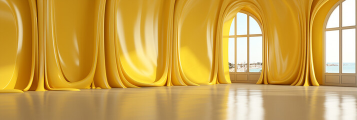 Modern yellow room wall with fluid Wavy effect_