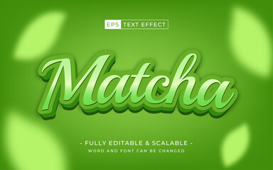 Matcha green tea 3d editable vector text effect - health drink