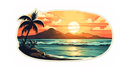 Fototapeta na wymiar tropical beach sticker isolated on white background