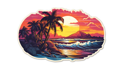 tropical beach sticker isolated on white background - obrazy, fototapety, plakaty