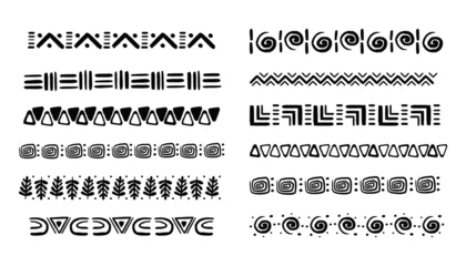 Stickers pour porte Style bohème Set african tribal motive border in doodle hand drawn style from geometrical shapes isolated on white background. boho scandinavian srtoke, traditional native decor.