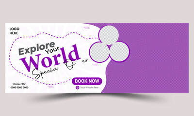 Travel company social media banner template design. Travel social media Facebook cover