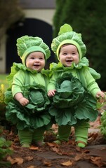 babies in cabbage costumes
