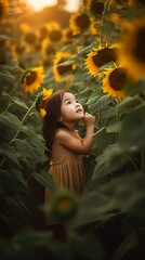 Sunlit Laughter Child's Play in the Heart of Sunflowers