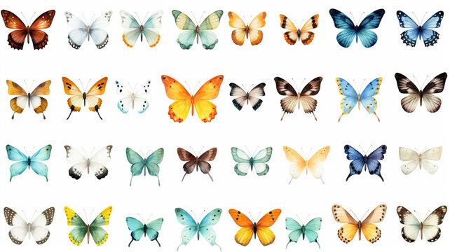 Watercolor set of colorful butterfly