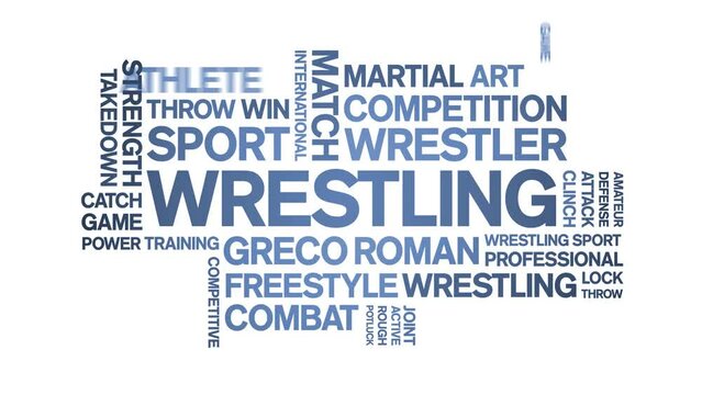 Wrestling animated word cloud;text design animation tag kinetic typography seamless loop.