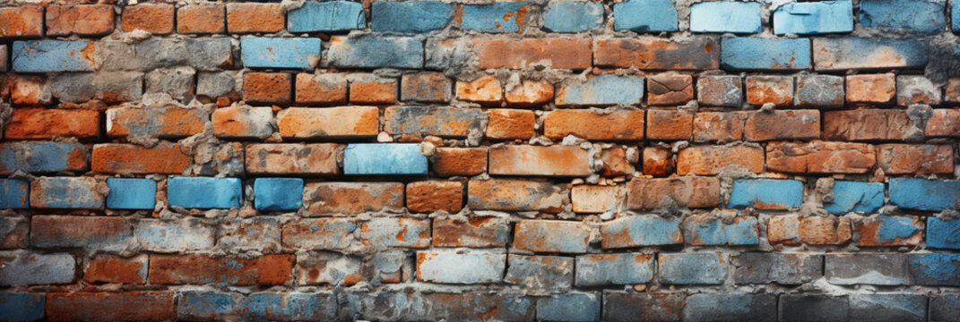 Abstract Old red brick wall background, wide panorama of masonry. High quality photo