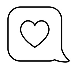 Vector black and white square speech bubble with heart. Cute line messenger conversation illustration. Funny Saint Valentine day coloring page for kids with love message concept.