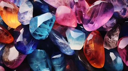 Zelfklevend Fotobehang Multi-colored crystal mineral stone. Gems. Mineral crystals in the natural environment. Texture of precious and semiprecious stones. shiny surface of precious stone  © Ziyan Yang