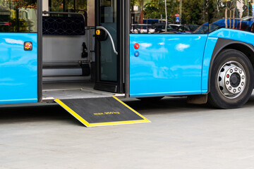 Accessibility in public transport. Bus ramp low floor. Accessible environment.