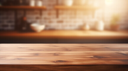 Wooden table on the background of kitchen 300dpi
