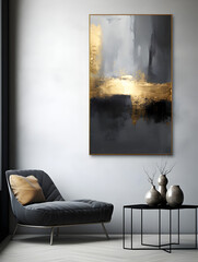 Modern grey interior design with a luxury oil painting on a wall