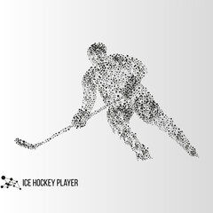 Abstract geometric molecule polygonal ice hockey player silhouette isolated on gradient background