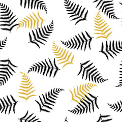 Seamless pattern with fern leaves black and gold