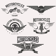 Vintage vector custom motorcycle racer stars logo set isolated on white background